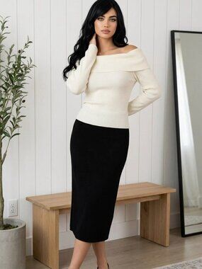 Wilfred/Liz Claiborne, Cream Sweater+Black Wool Skirt Set, Size M, Long Sleeve.!